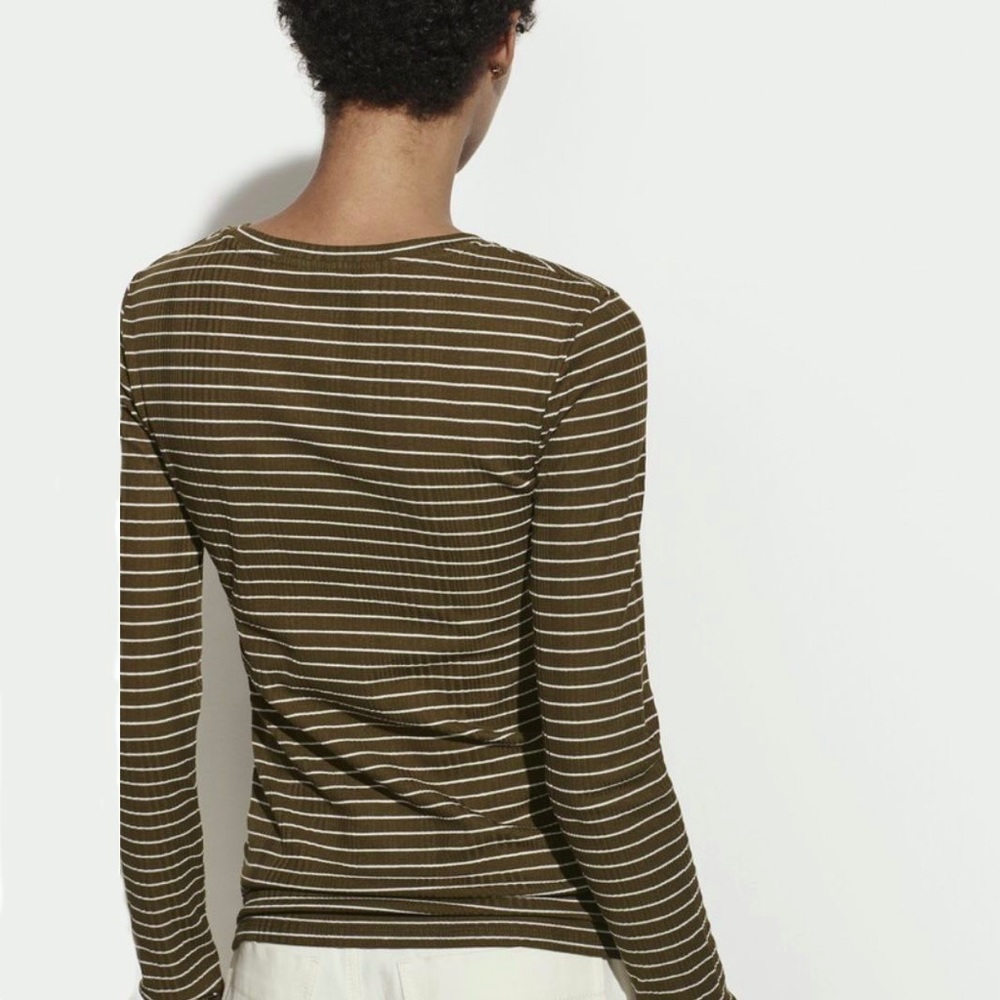 VINCE Variegated Rib Striped Long Sleeve Crew Tee
